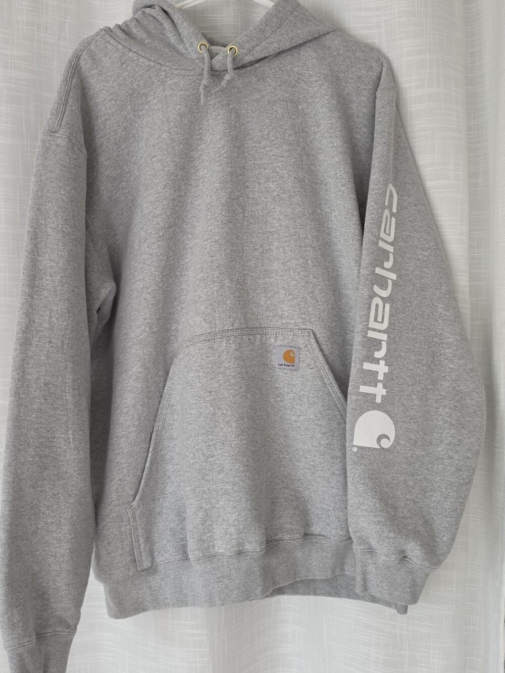 Carhartt K288 Logo Sleeve Graphic Pullover Hooded Sweatshirt XL GRAY